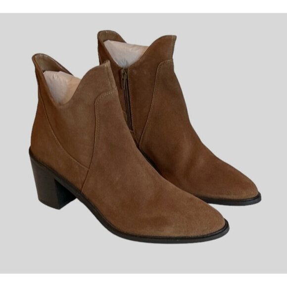 Seychelles Pretty Little Bird Heeled Suede Bootie Boots Cognac Size 10 NWT - Picture 2 of 8